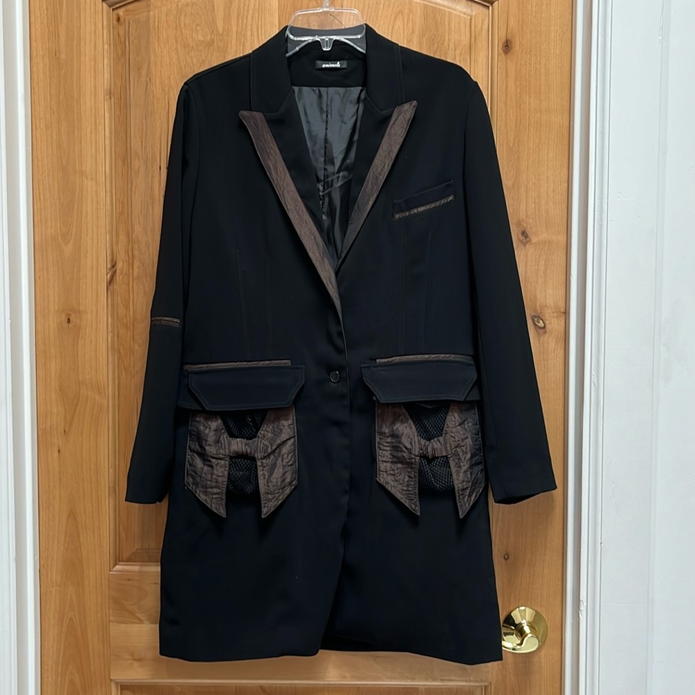 Animale long jacket. Black with brown trim